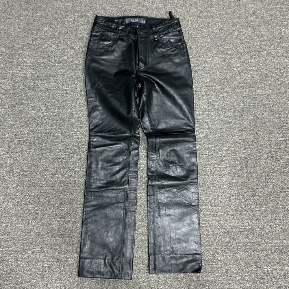 Gap Leather Pants Womens 00 Black Boot Cut Mid Rise Genuine Leather Trousers
